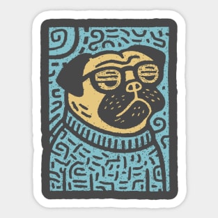 Meditating Pug | Zen Dog Linocut Art Sticker